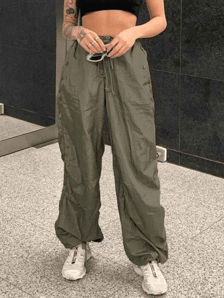 Size Friendly Low Waist Parachute Cargo Pants