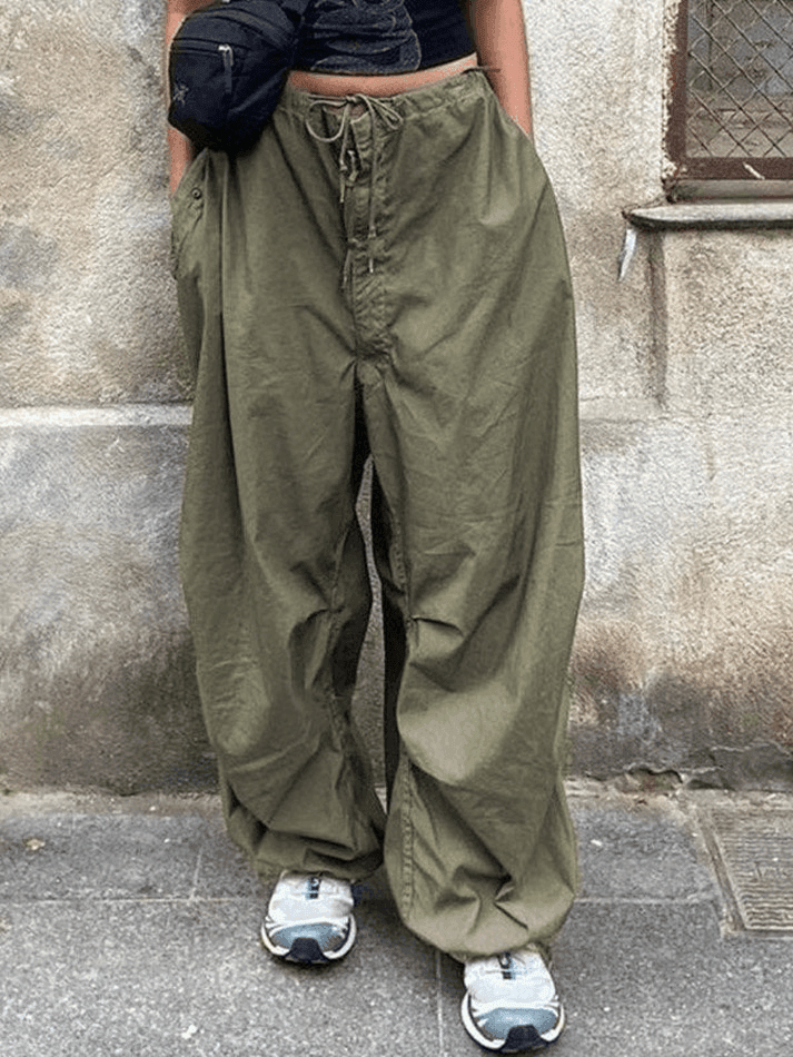 Size Friendly Low Waist Parachute Cargo Pants