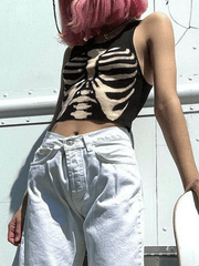 Skeleton Print Crop Tank Top