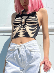 Skeleton Print Crop Tank Top