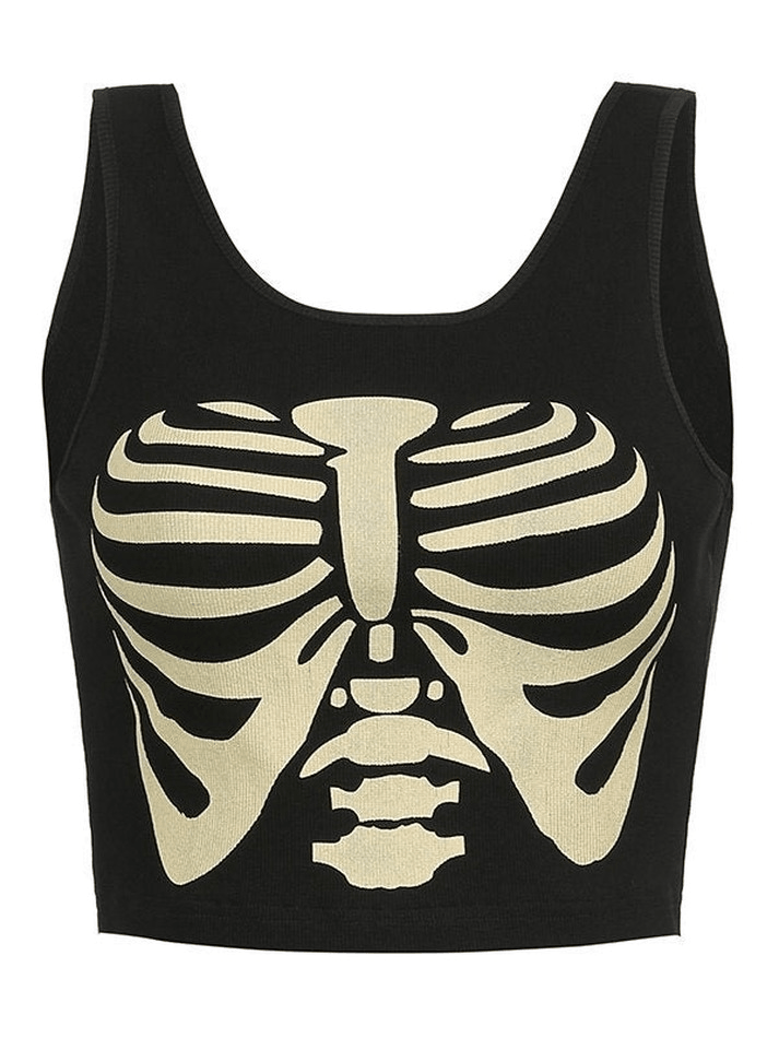 Skeleton Print Crop Tank Top