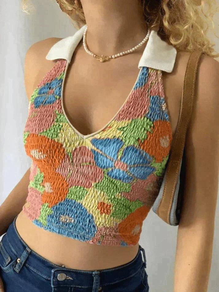 Smocked Halter Cropped Tank Top