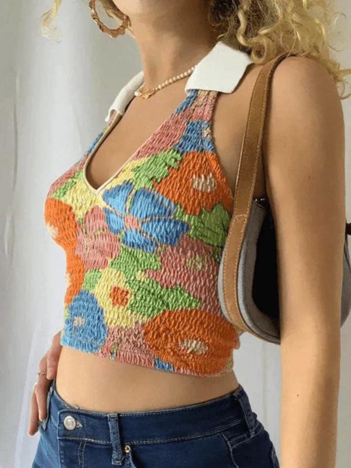 Smocked Halter Cropped Tank Top