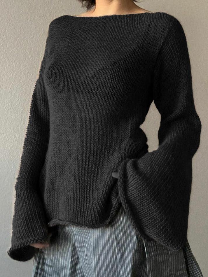 BXOXO Solid Color Backless Lace Up Long Sleeve Knit