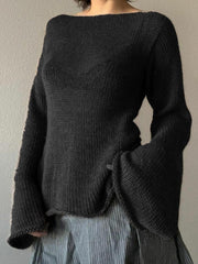 BXOXO Solid Color Backless Lace Up Long Sleeve Knit