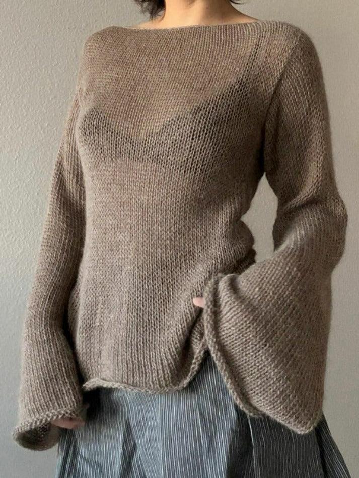 BXOXO Solid Color Backless Lace Up Long Sleeve Knit