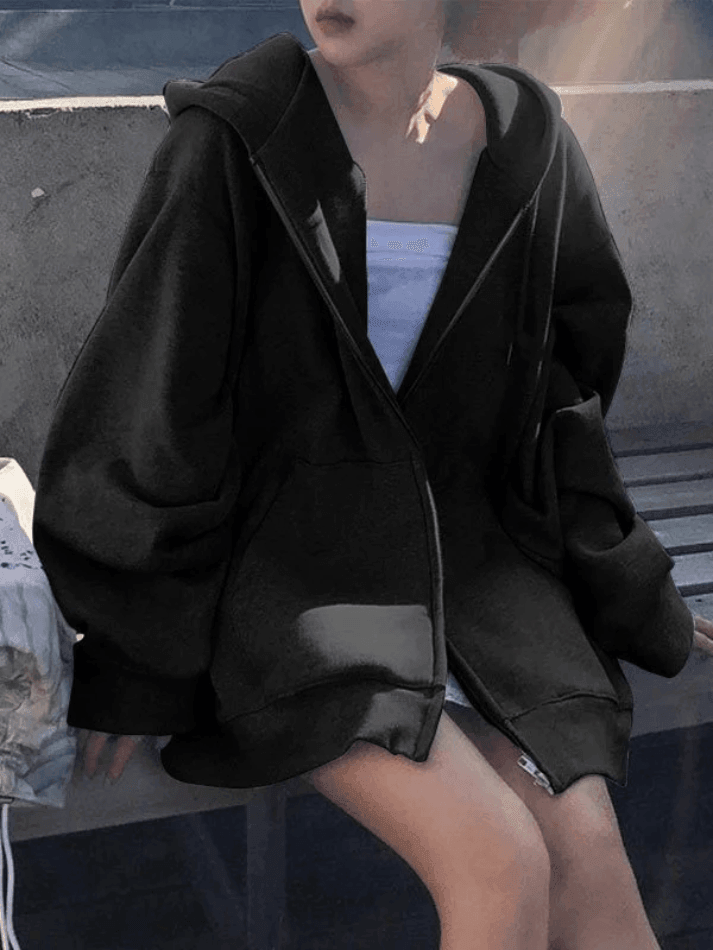 Solid Color Fleece Lined Zip-Up Hoodie