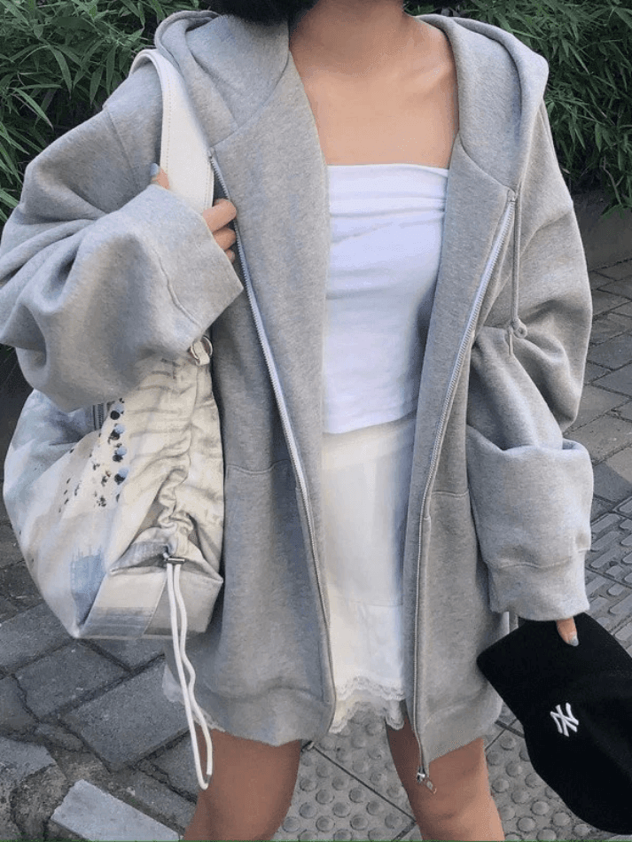 Solid Color Fleece Lined Zip-Up Hoodie