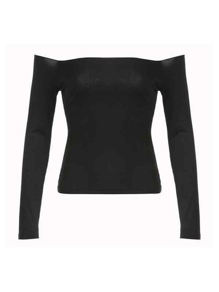 Solid Color Off Shoulder Slim Long Sleeve Tee