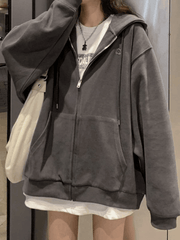 Solid Color Oversized Zip Up Hoodie