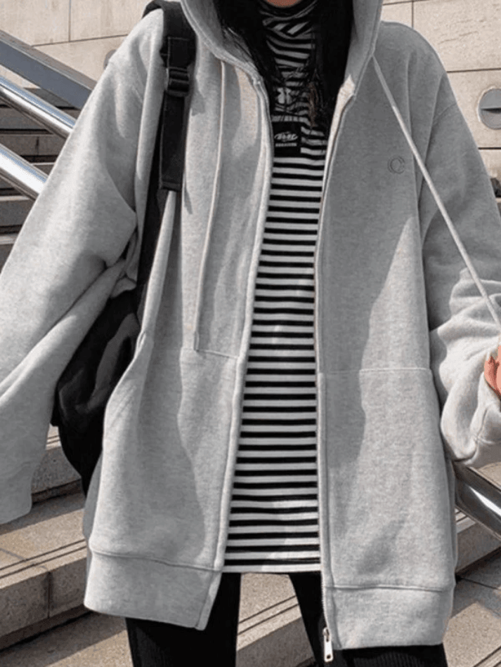 Solid Color Oversized Zip Up Hoodie