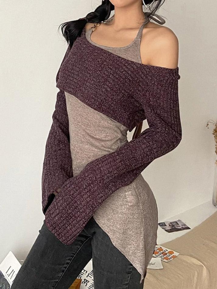 Solid Color Slim Halter Sweater