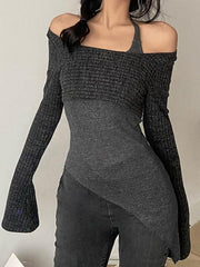 Solid Color Slim Halter Sweater