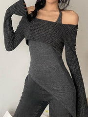 Solid Color Slim Halter Sweater