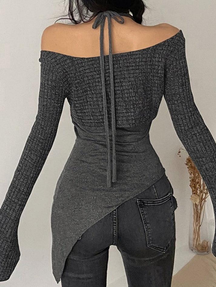 Solid Color Slim Halter Sweater