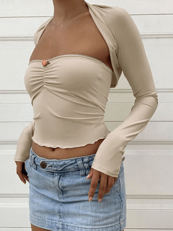 Solid Color Smock Bandeau Two Piece
