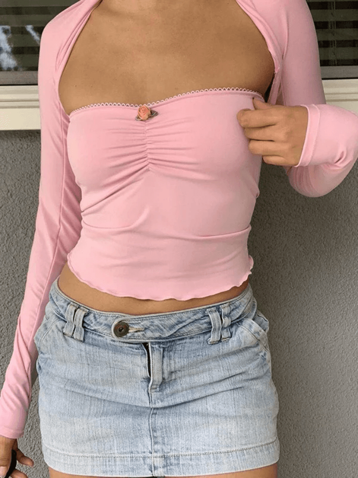 Solid Color Smock Bandeau Two Piece